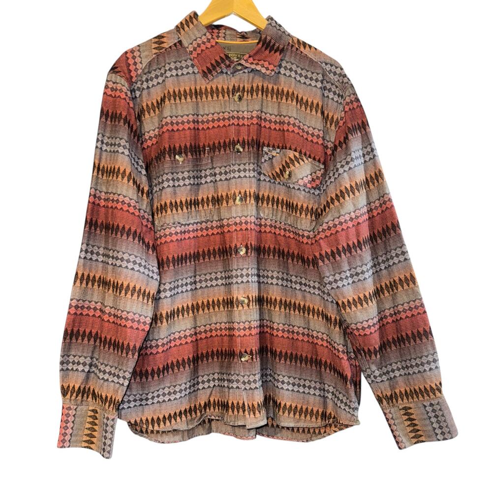 J L Powell Aztec Button Up Flannel Shirt Men's Size XXL Western‎ Geometric Fall